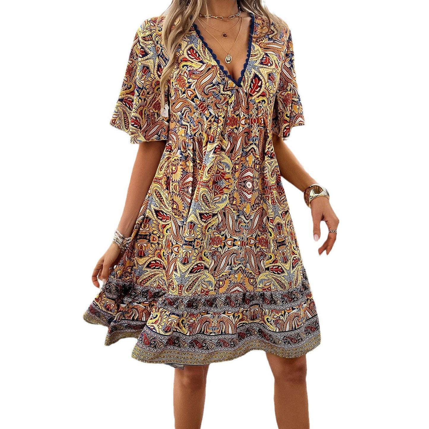 Robe Bohème à Imprimé et Col V