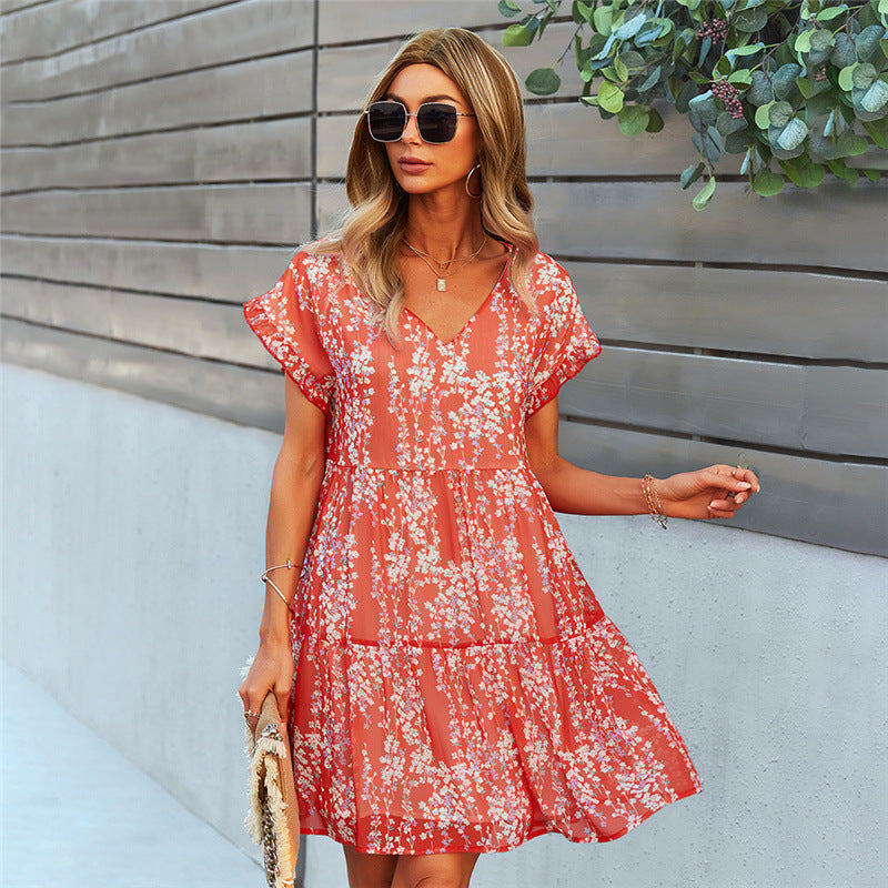 Robe Évasée en Chiffon à Volants