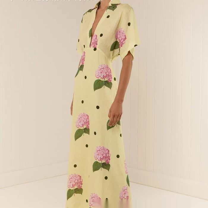 Robe Longue Fleurie Élégante en Lin