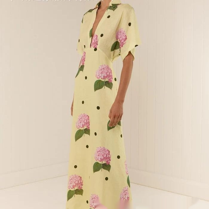 Robe Longue Fleurie Élégante en Lin
