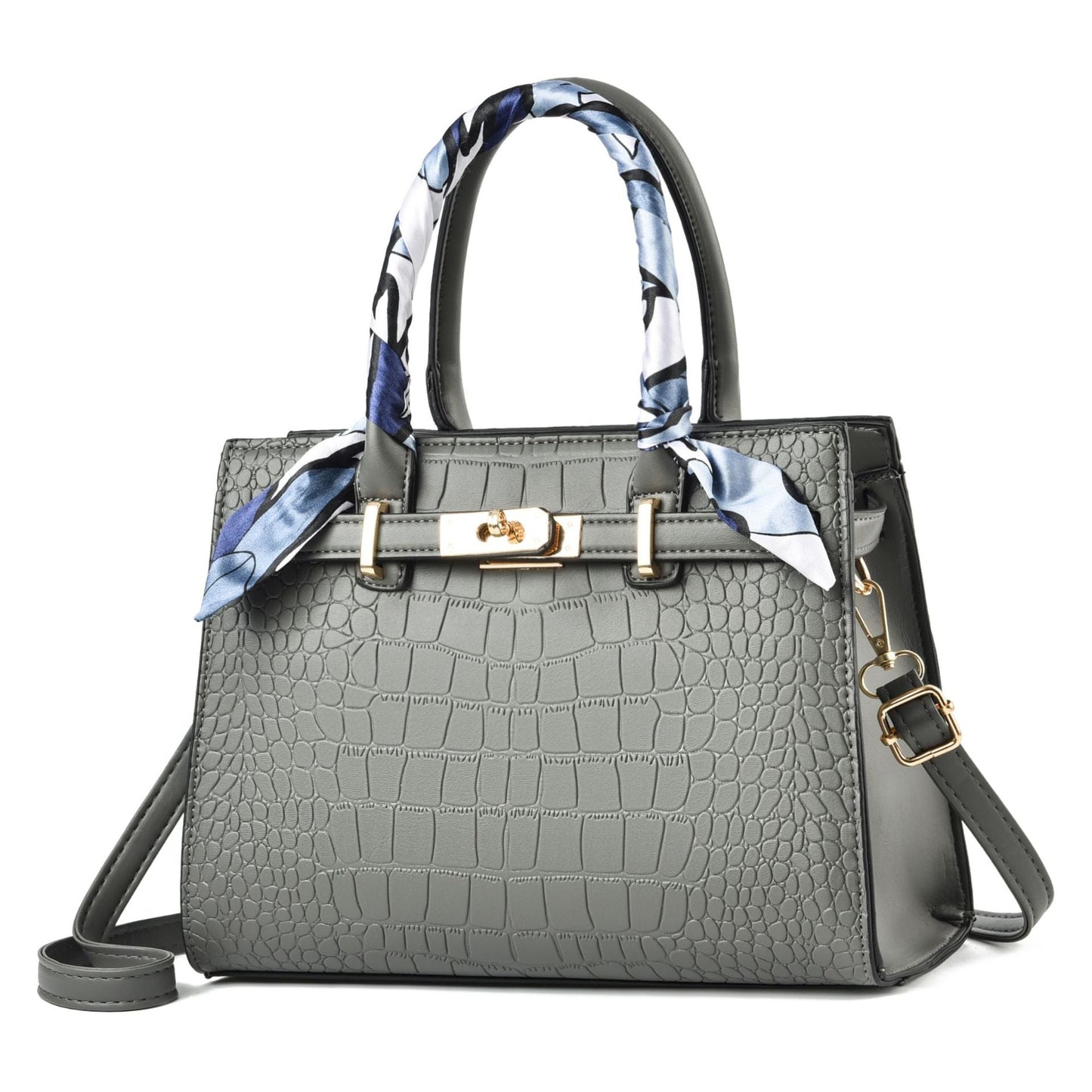 Sac à Main Élégant à Motif Croco avec Foulard