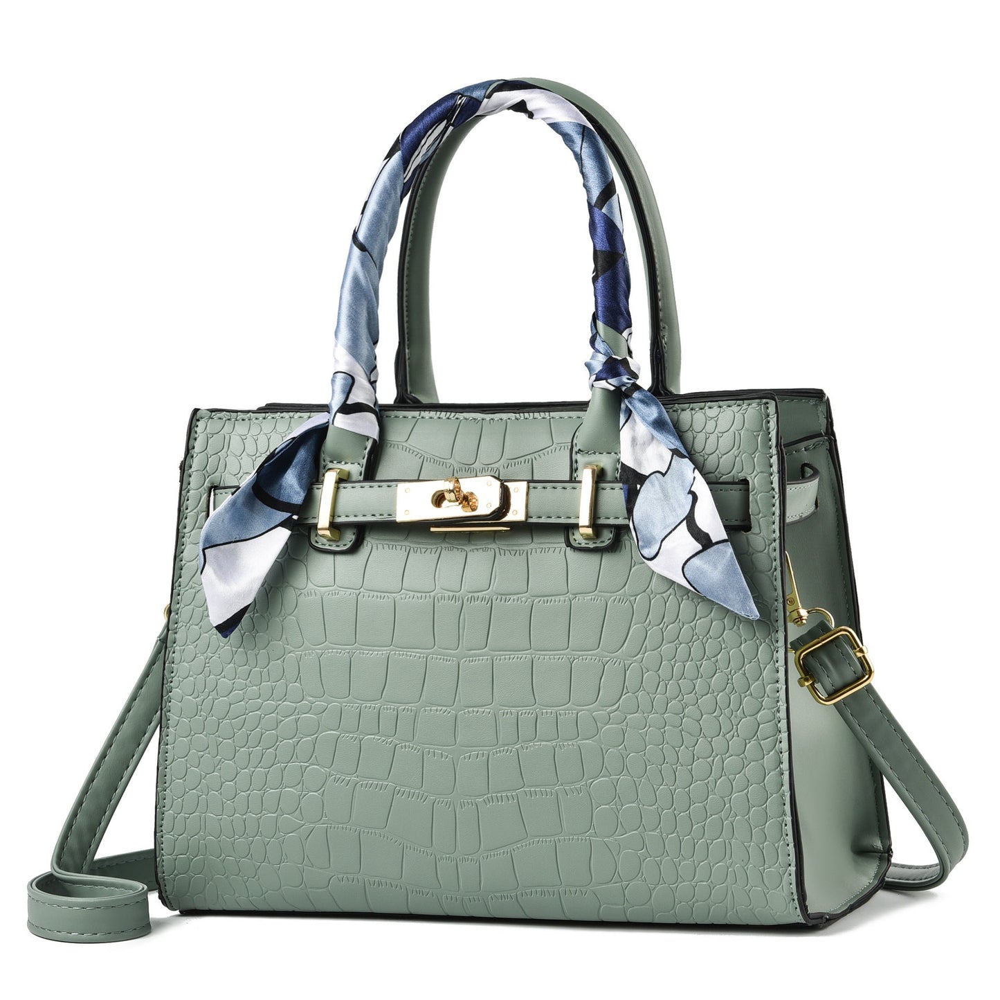 Sac à Main Élégant à Motif Croco avec Foulard