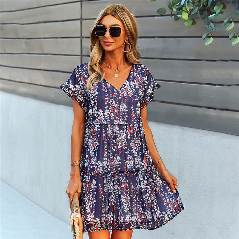 Robe Évasée en Chiffon à Volants