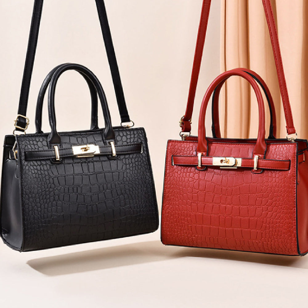 Sac à Main Élégant à Motif Croco avec Foulard