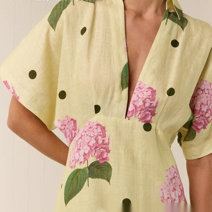 Robe Longue Fleurie Élégante en Lin