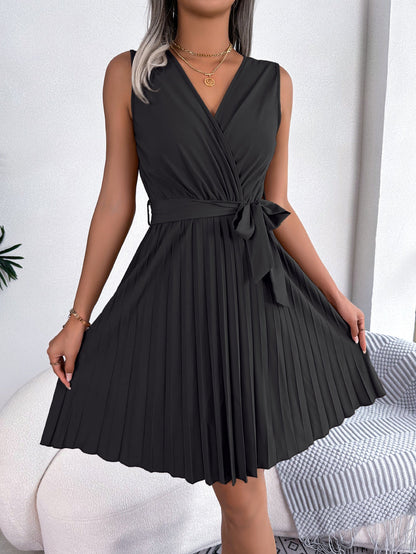 Robe Plissée Élégante à Col V Croisé