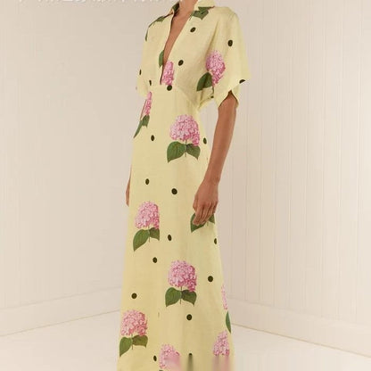 Robe Longue Fleurie Élégante en Lin