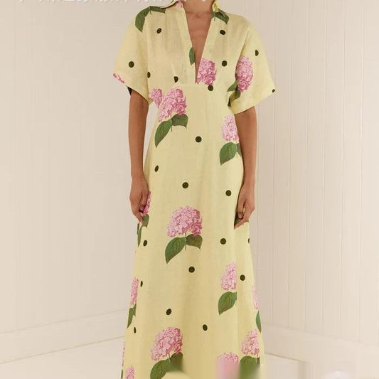 Robe Longue Fleurie Élégante en Lin