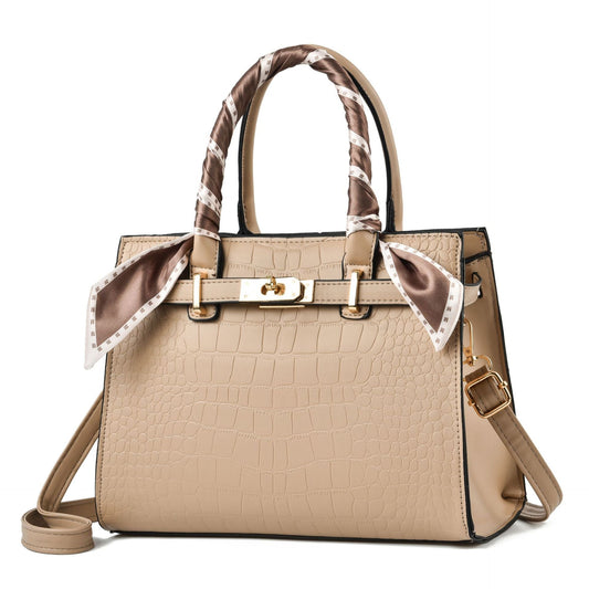 Sac à Main Élégant à Motif Croco avec Foulard
