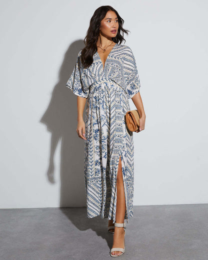 Robe Longue Bohème à Imprimé Tropical