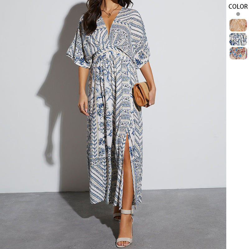 Robe Longue Bohème à Imprimé Tropical