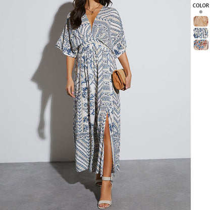 Robe Longue Bohème à Imprimé Tropical