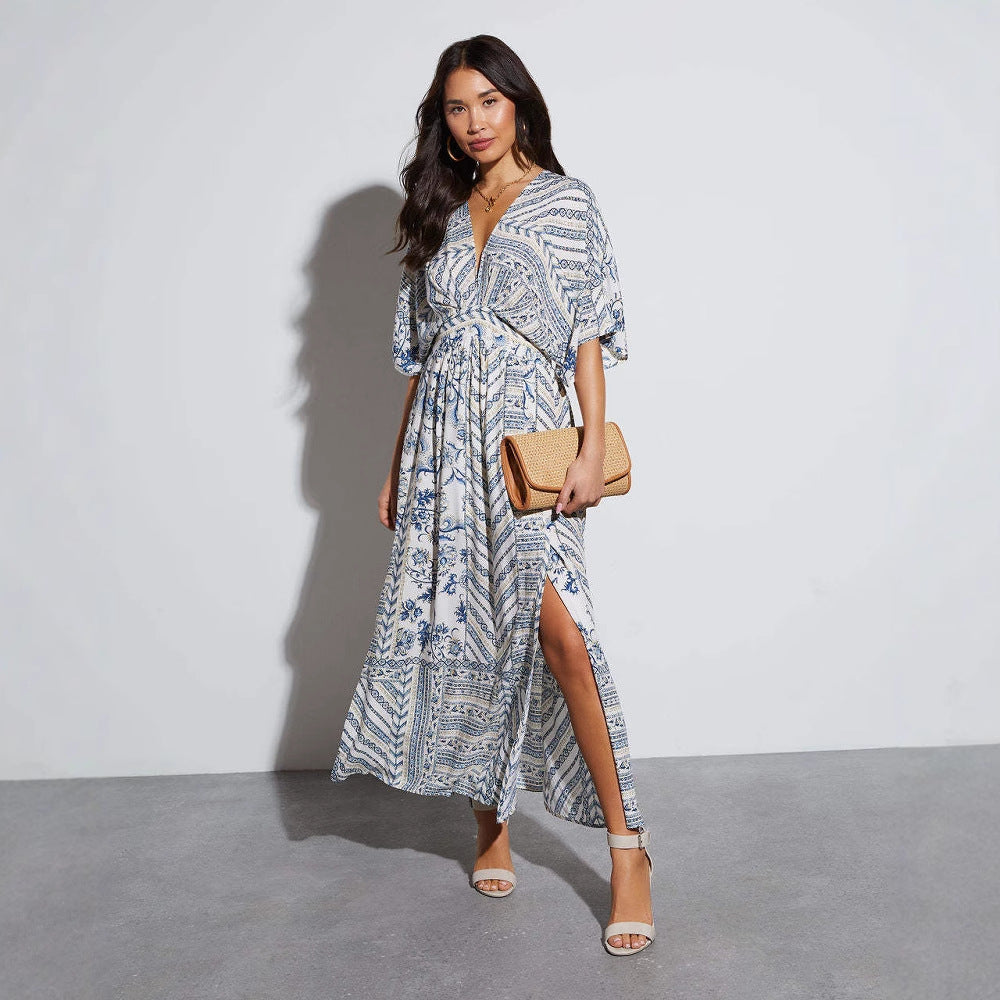 Robe Longue Bohème à Imprimé Tropical