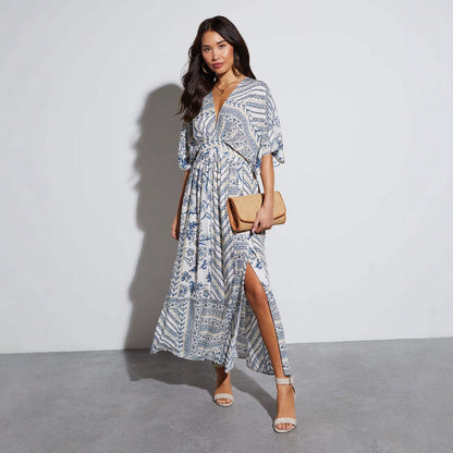 Robe Longue Bohème à Imprimé Tropical