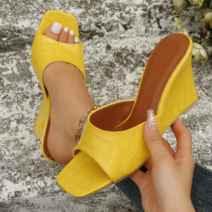 Mules à Talons Compensés Effet Croco